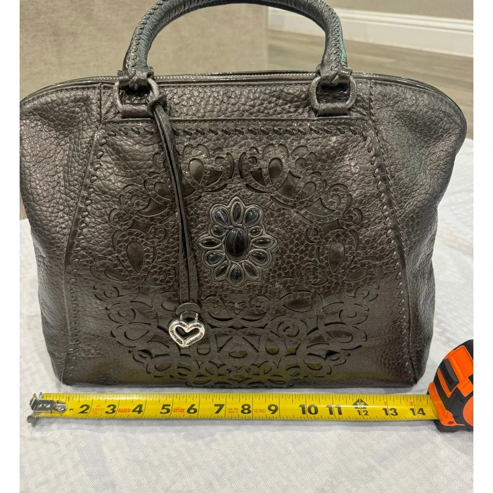 Brighton Leather Satchel Bag‎ Womens Large Metallic Charcoal Excellent Mandala